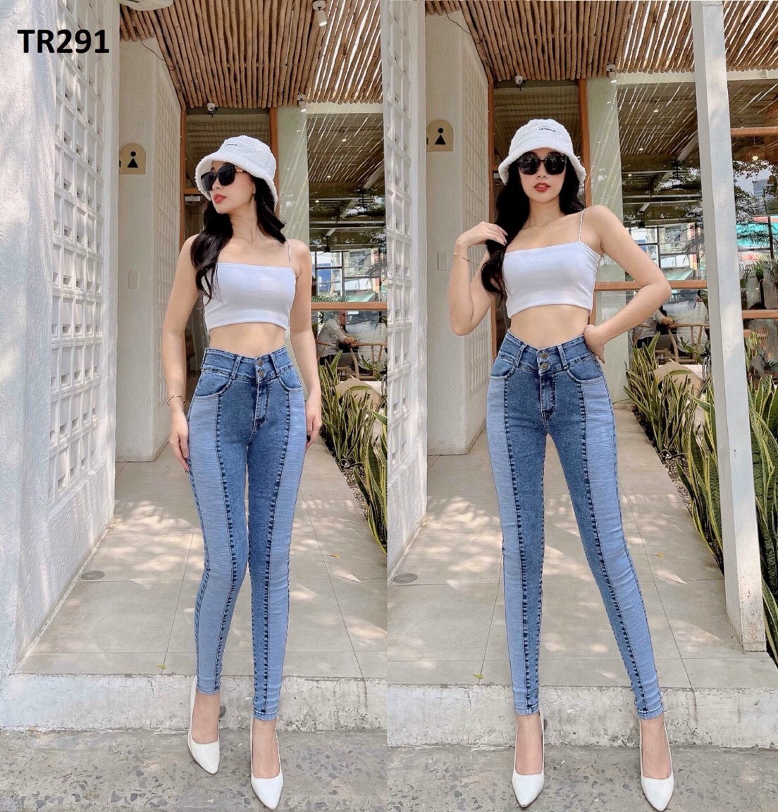 Quần jeans nữ lưng cao co giãn đắp thân tôn dáng