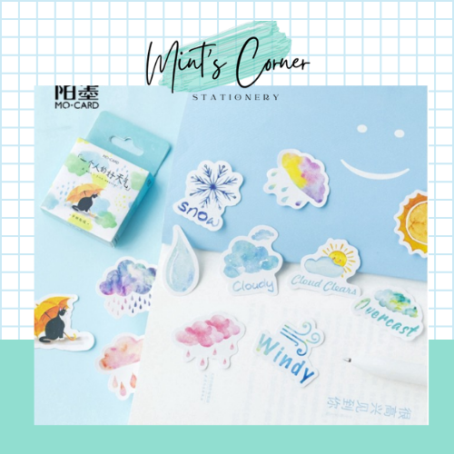 Bộ 46 miếng dán hình thời tiết đáng yêu dùng để trang trí cho sổ tay, tập vở