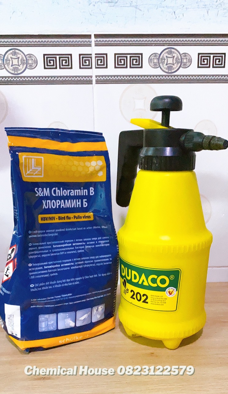 Cloramin B Tiệp Khắc-Combo Khử Khuẩn dành cho Gia Đình gồm Hóa chất Cloramin B Tiệp Khắc và Bình xịt tay 2L