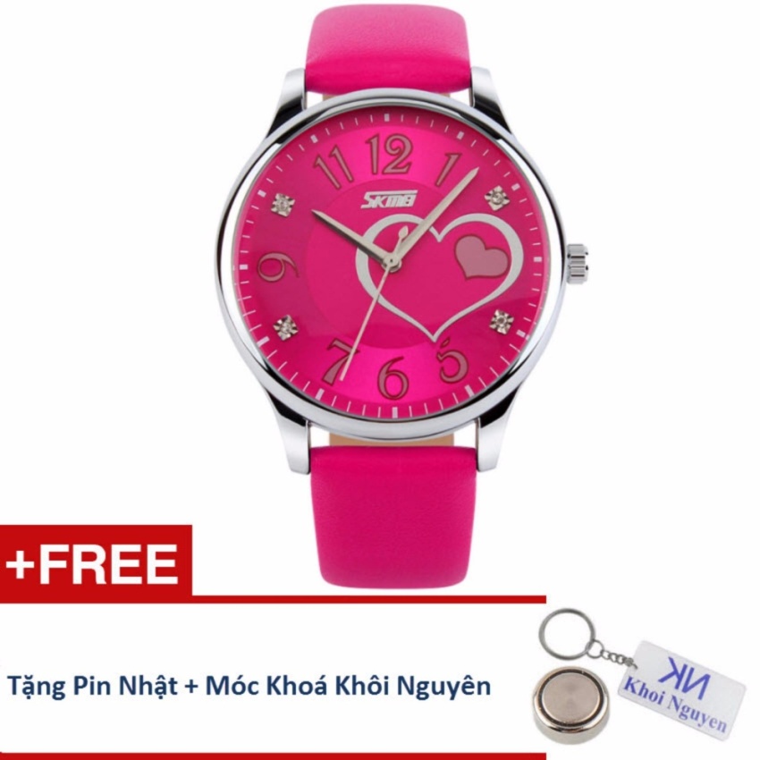 Đồng hồ nữ dây da skmei 90kcn85 + tặng pin nhật, móc khoá