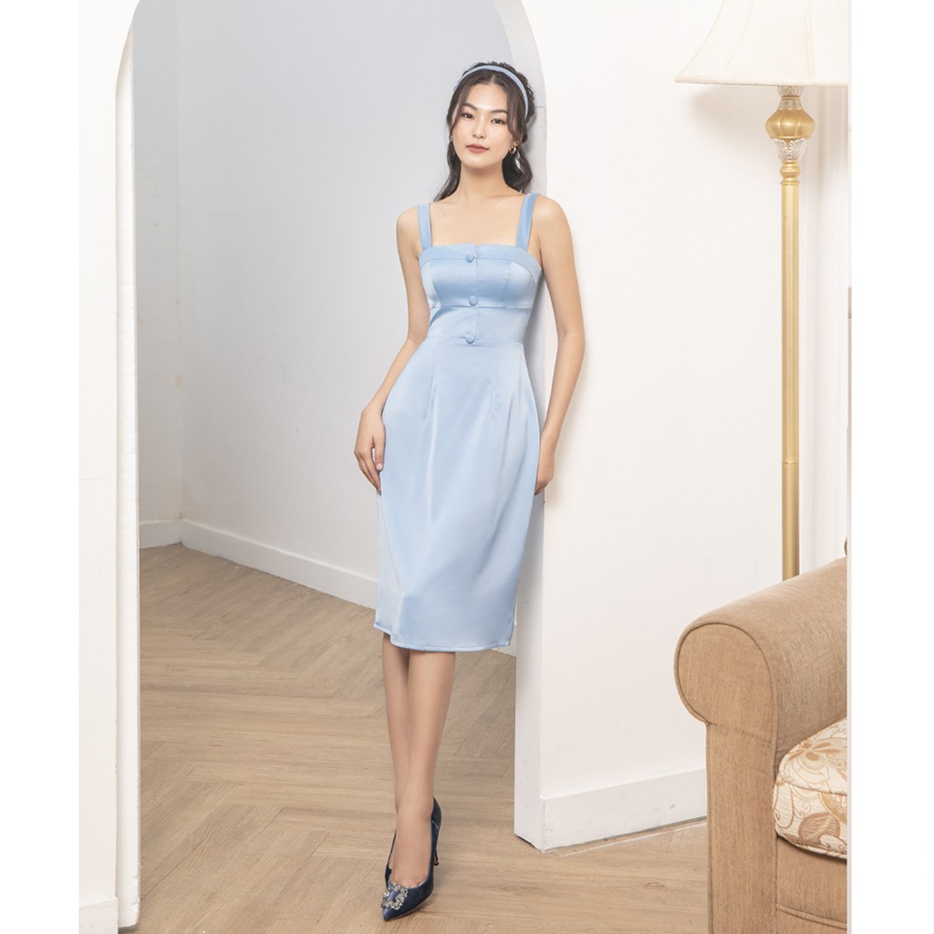 Des fleurs - váy lụa nút ngực maya button dress