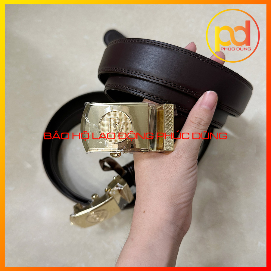 Thắt lưng nam bảo vệ da thật 100% màu nâu khoá rút, thắt lưng nam mặt vàng sang trọng lịch lãm chuyên nghiệp