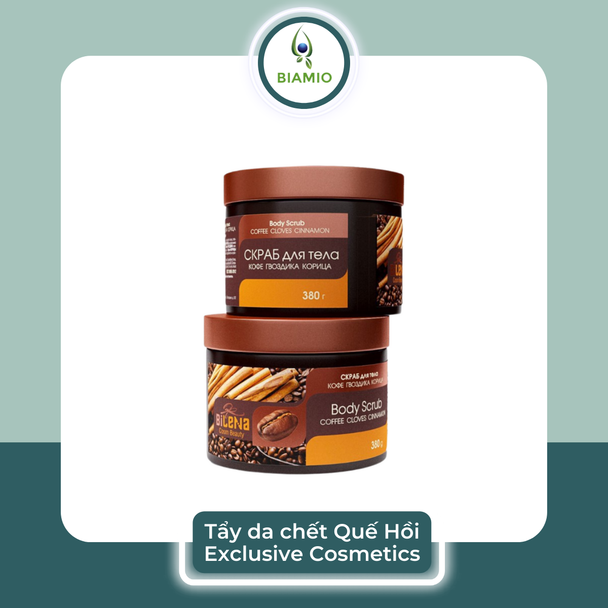 Tẩy tế bào chết body Quế Hồi Cà Phê Exclusive Cosmetic Nga Gel Scrub Coffee Cinnamon Cloves tẩy da chết toàn thân BIAMIO 380g TBC02