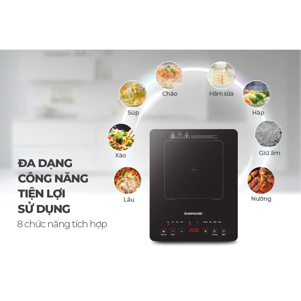 Bếp Từ Đơn Điện Tử Cảm Ứng Sunhouse SHD6805 Tặng Kèm Nồi Lẩu Inox - Hàng Chính Hãng BẢO HÀNH 12 THÁNG