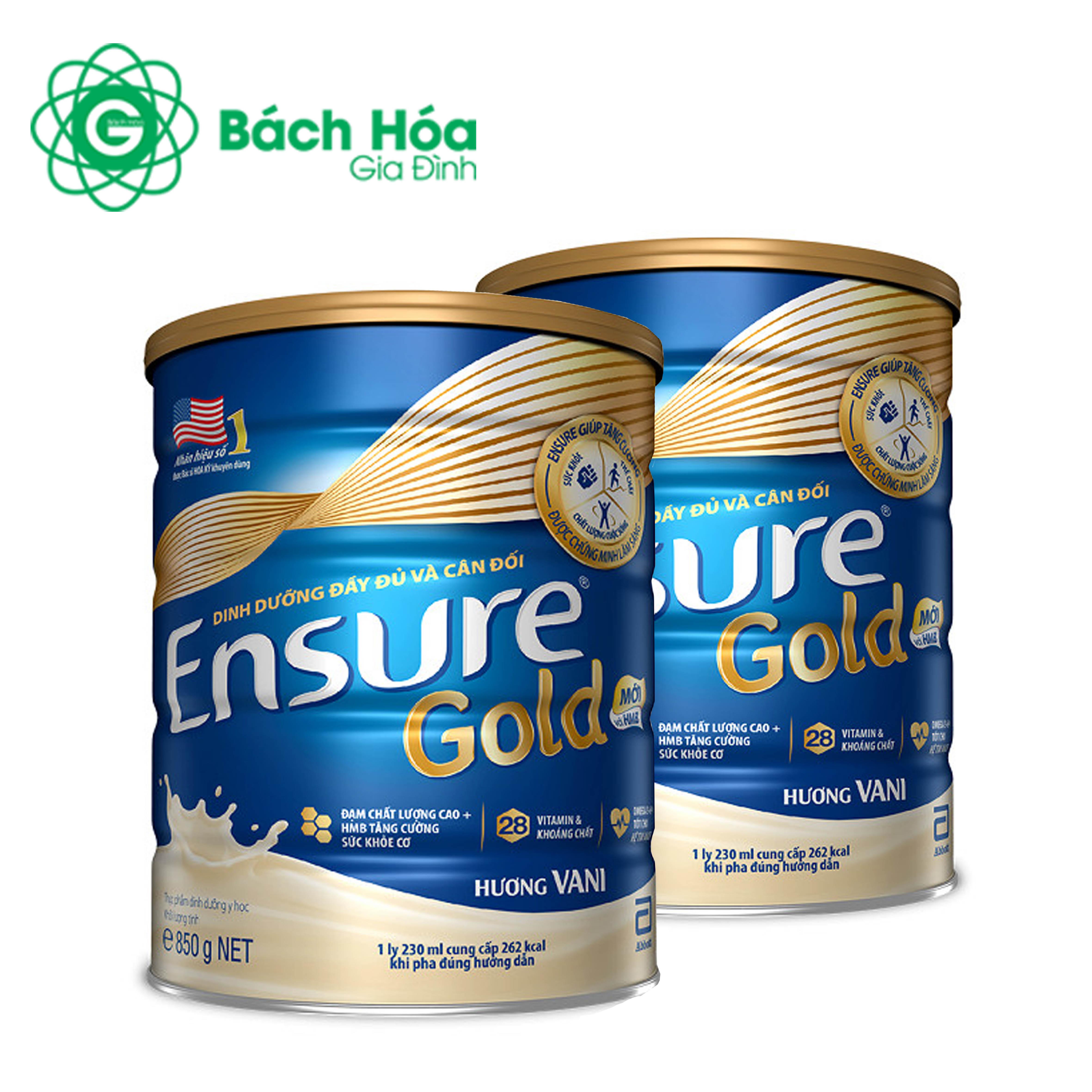 Bộ 2 Hộp Sữa bột Ensure Gold 850g hương vani bổ sung chất dinh dưỡng thiết yếu, hỗ trợ trí nhớ và hoạt động hệ thần kinh