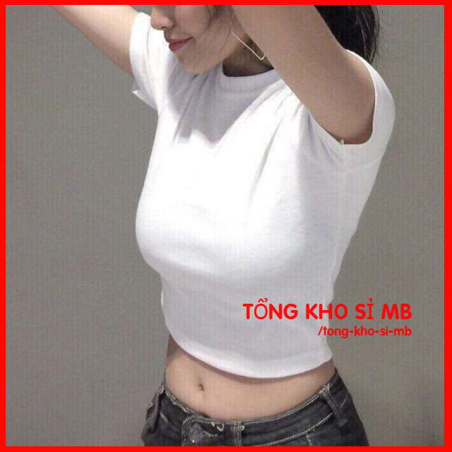 Áo croptop thun gân ngắn tay - Áo thun gân croptop 2 màu đen trắng - Tổng kho sỉ MB