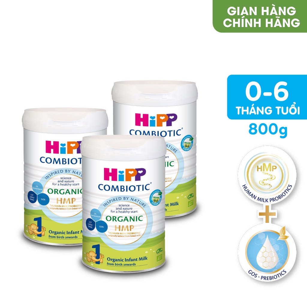 Combo 3 Lon Sữa Bột Công Thức HiPP 1 Organic Combiotic 800g Dành Cho Trẻ