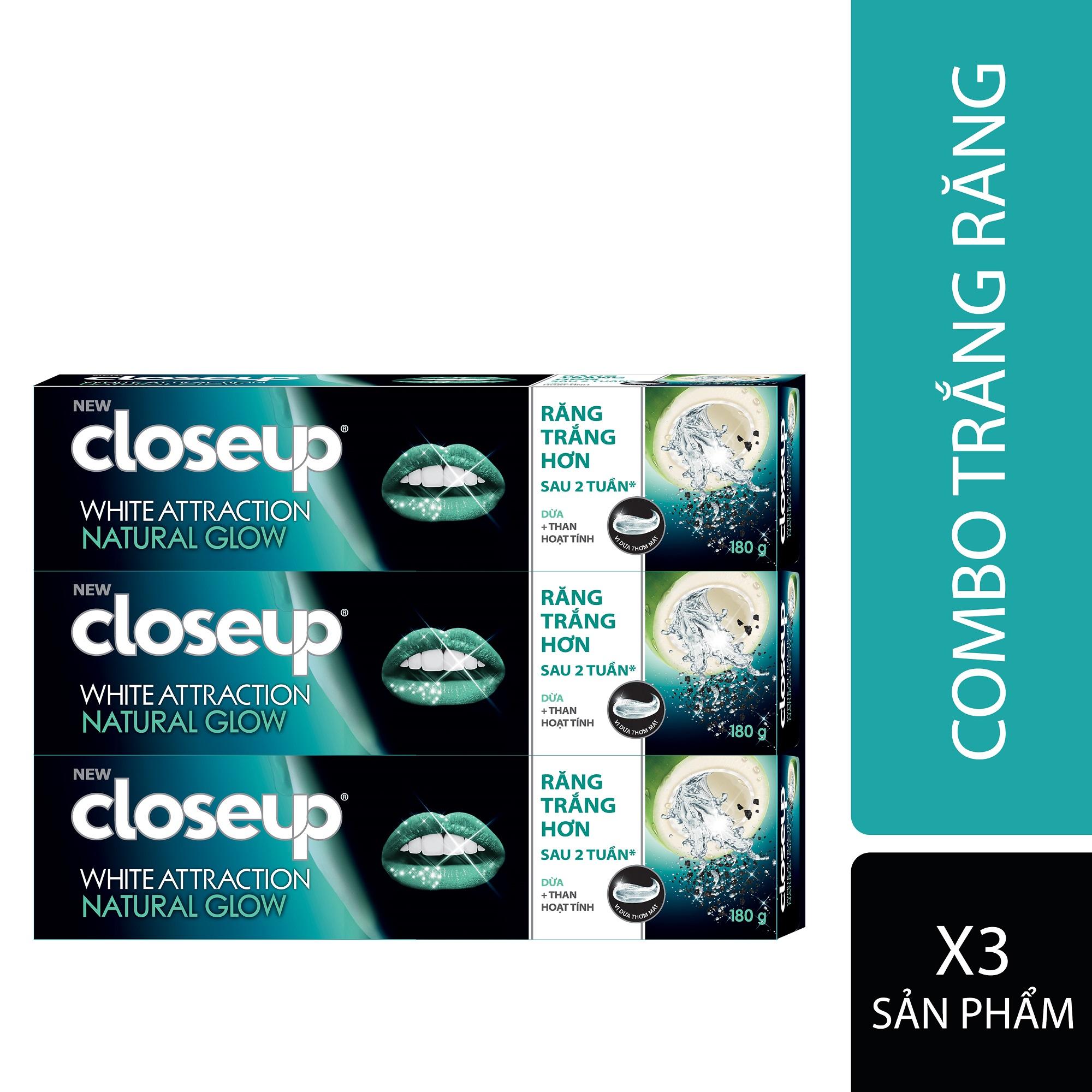 Bộ 3 kem đánh răng Close Up trắng răng dừa than hoạt tính 180g