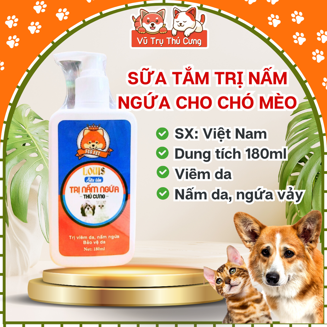 Sữa tắm trị nấm ngứa cho Chó mèo Louis 180ml