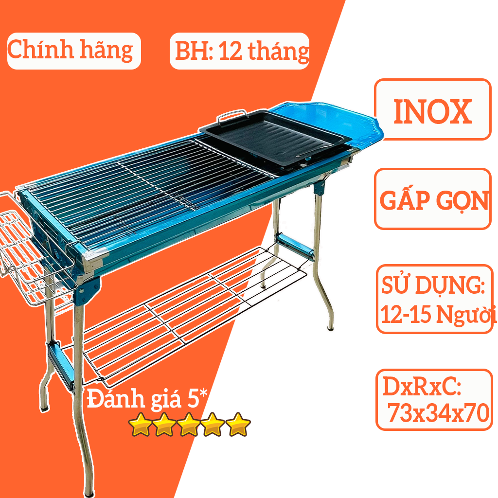 Bếp nướng than hoa inox gấp gọn, lò nướng than inox gấp gọn, bếp nướng bbq ngoài trời - mẫu ch3