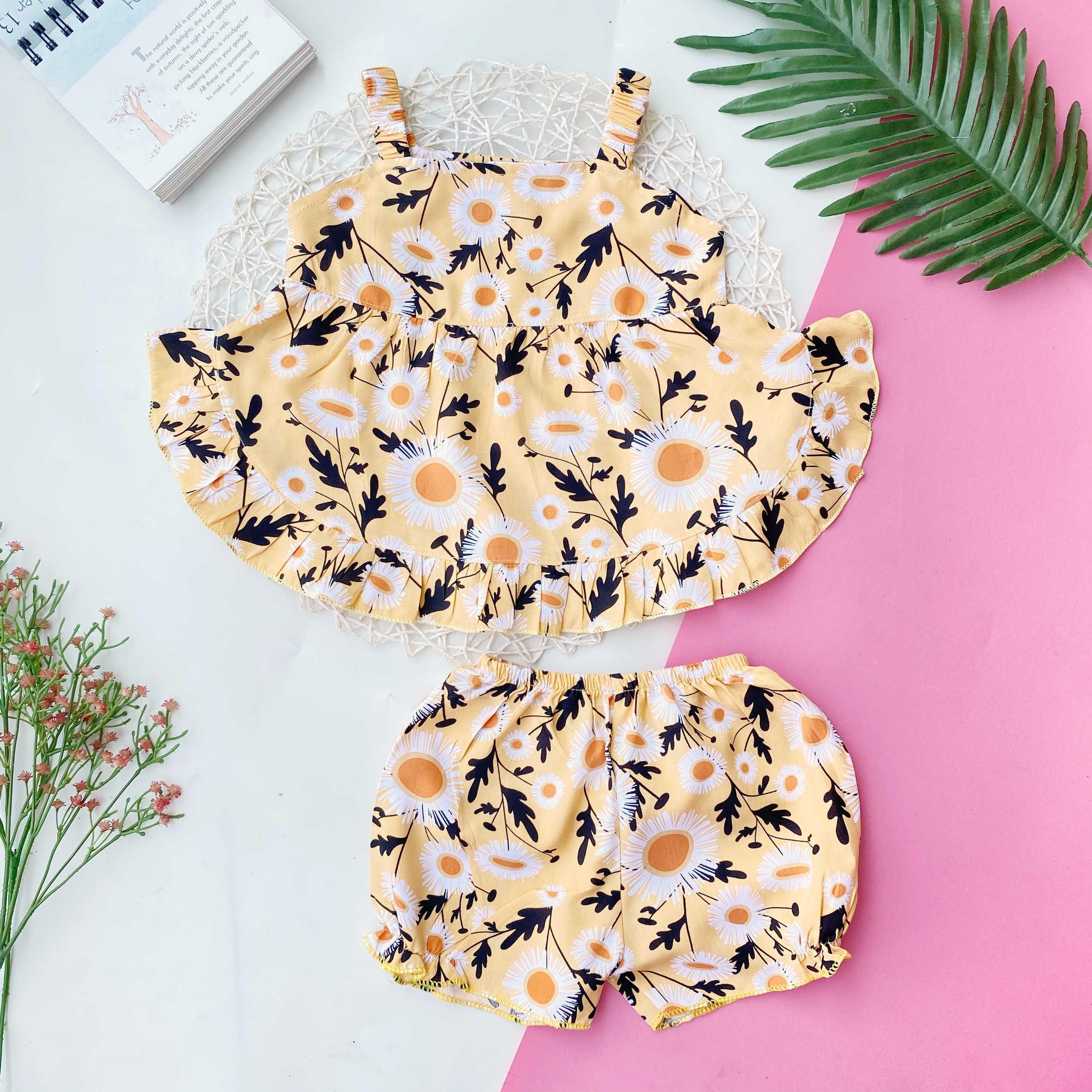 Đồ bộ tôn (tole - lanh) mẫu 2 dây lai cong mềm - mịn - mát cho bé gái 4-13kg DBTON12 (Ảnh thật)