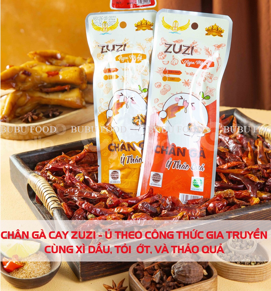 Chân gà cay Việt Nam hãng ZuZi, Chân gà ủ vị siêu ngon cùng xì dầu tỏi ớt thơm ngon đặc biệt, đồ ăn vặt đảm bảo VSATTP, CG12