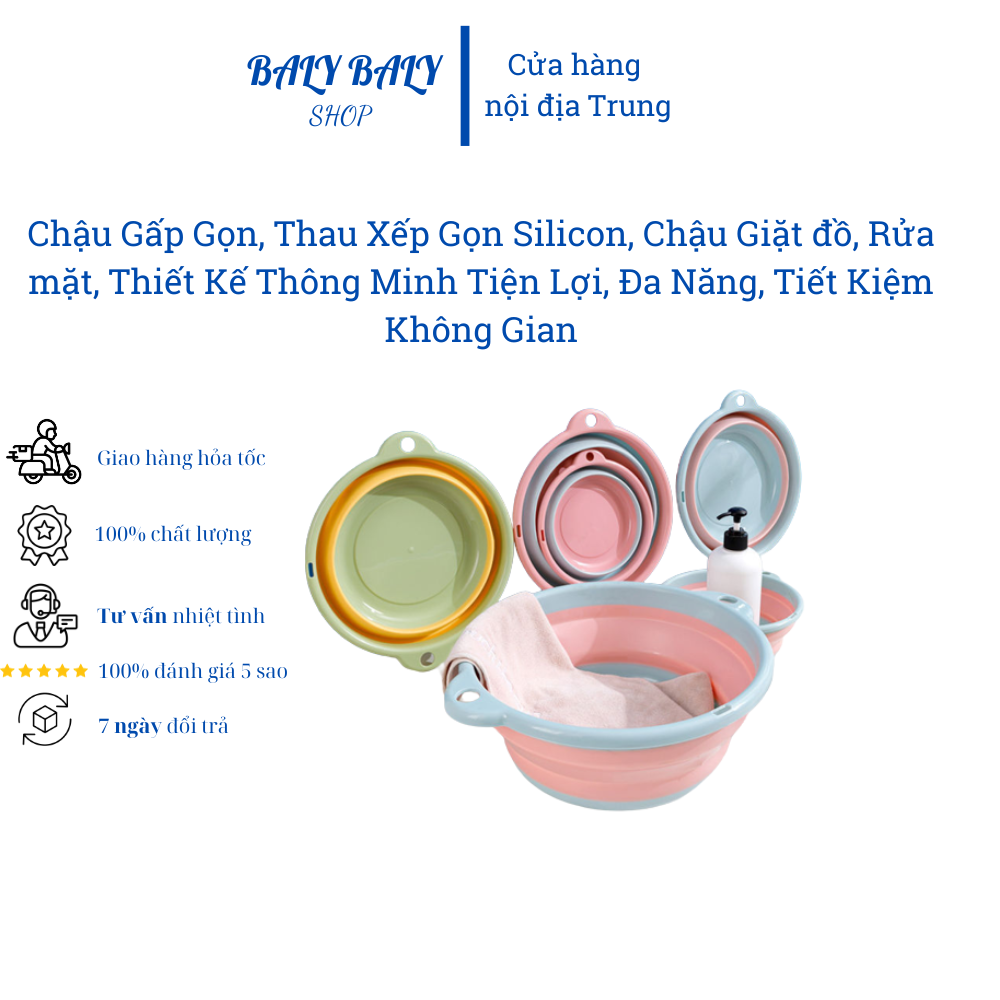 Chậu gấp gọn, thau xếp gọn silicon, chậu giặt đồ, rửa mặt, thiết kế thông minh tiện lợi, đa năng, tiết kiệm không gian