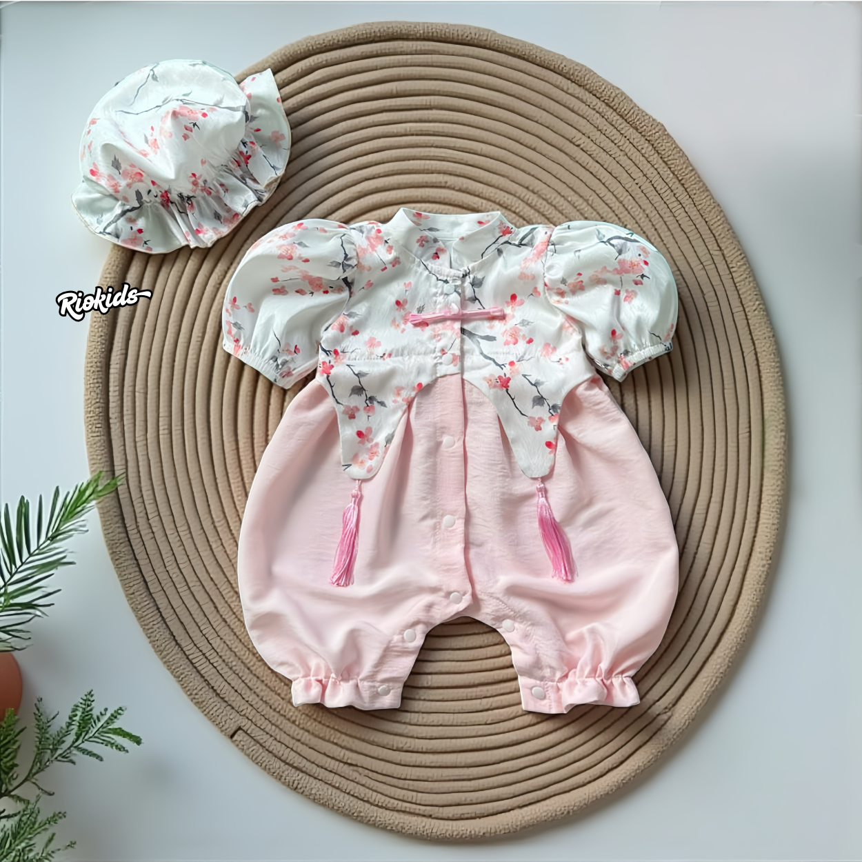  BD268 Body áo cổ trụ cộc tay hồng RIOKIDS quần áo cho bé gái sơ sinh đầy tháng Lễ Tết 