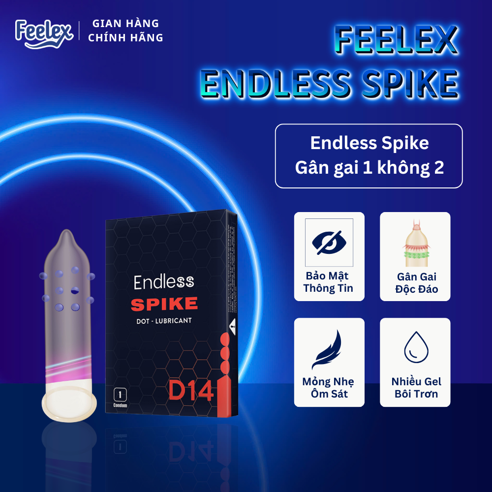 Bao cao su Endless Spike siêu mỏng, gân gai, nhiều gel bôi trơn - Hộp 01 bcs