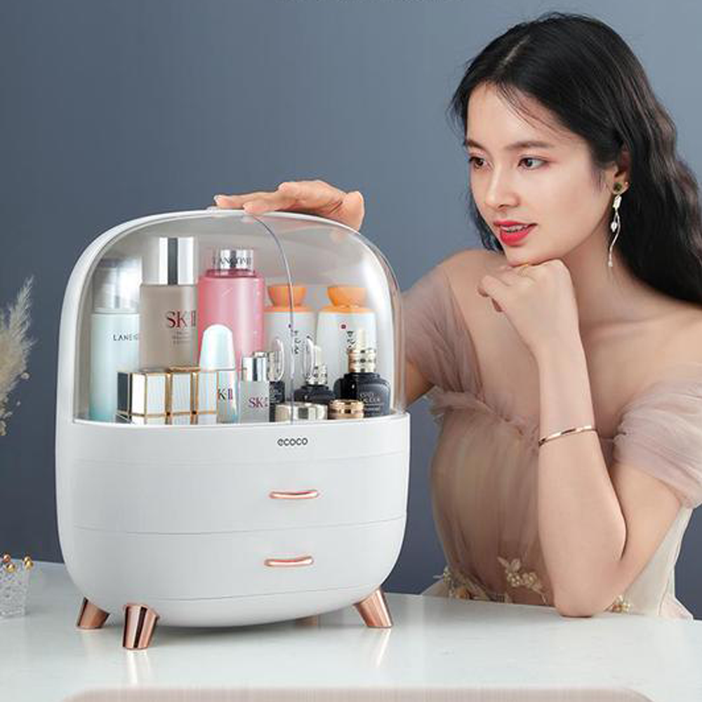Kệ để mỹ phẩm , hộp đựng mỹ phẩm để bàn có nắp chống bụi - 2 ngăn kéo, tủ mỹ phẩm mini, kệ để đồ đa năng nhựa abs cao cấp