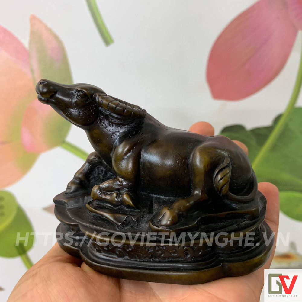 [Tượng con trâu] Tượng đá trang trí con Trâu phong thủy trang trí bàn làm việc - Chiều cao 8cm - Màu nâu đen