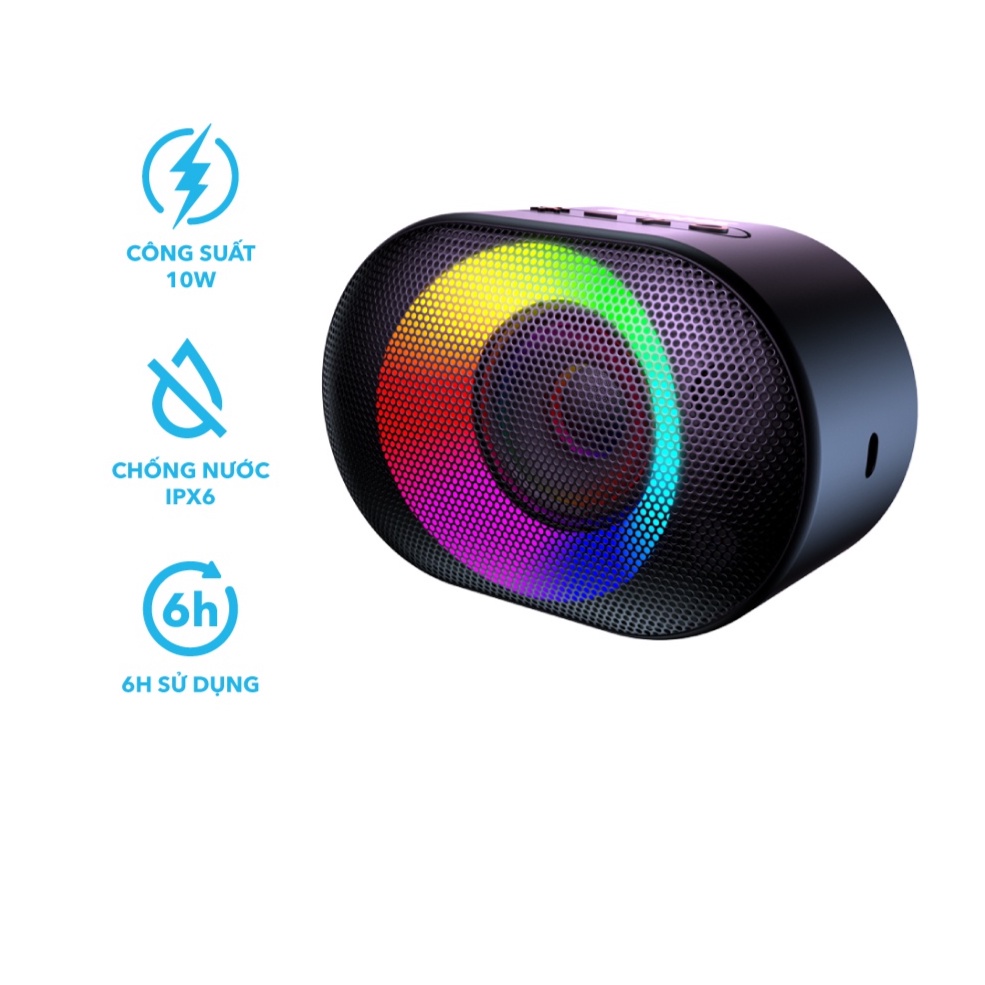 Loa Bluetooth ACOME A10 Hiệu Ứng LED Công Suất 10W Phát Nhạc 6H Chống Nước IPX6 Công Nghệ TWS Chất Lượng Cao