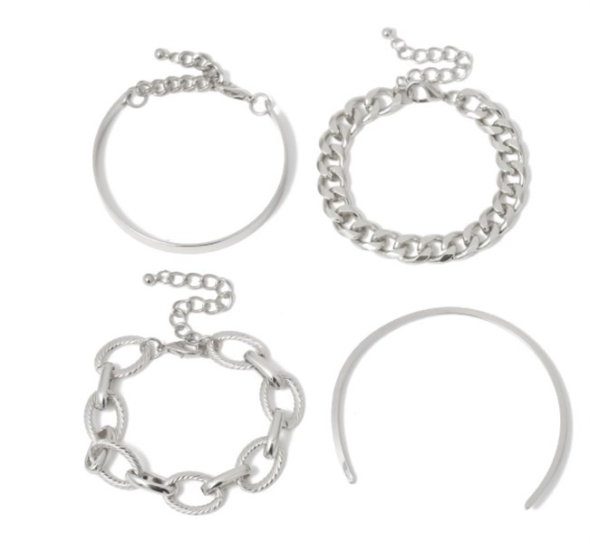 [4Pcs/Set] Vòng Tay Thời Trang Cá Tính, Hiện Đại Kết Hợp Cổ Điển Sang Trọng Chunky Chain Bracelet Set For Women Thick Chain Twisted Rope Chain Bangle Bracelet Personality Jewelry Gift