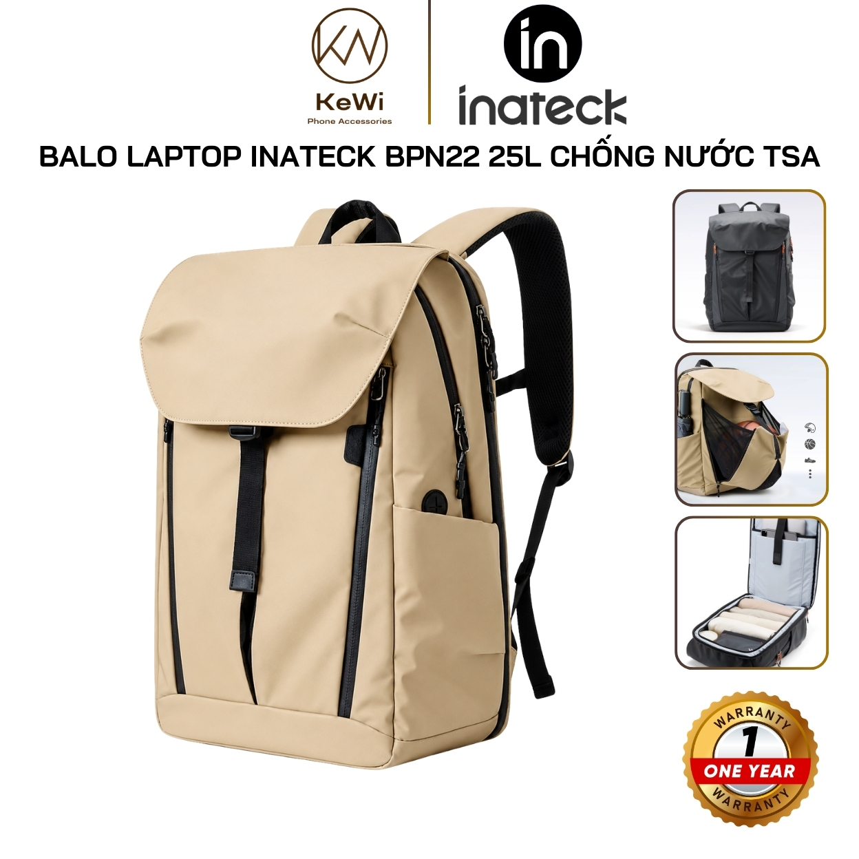 Balo Laptop Thể Thao Inateck Explorer BPN22 25L, Mở Rộng 30%, Ngăn TPU Khô Ướt, Chuẩn TSA