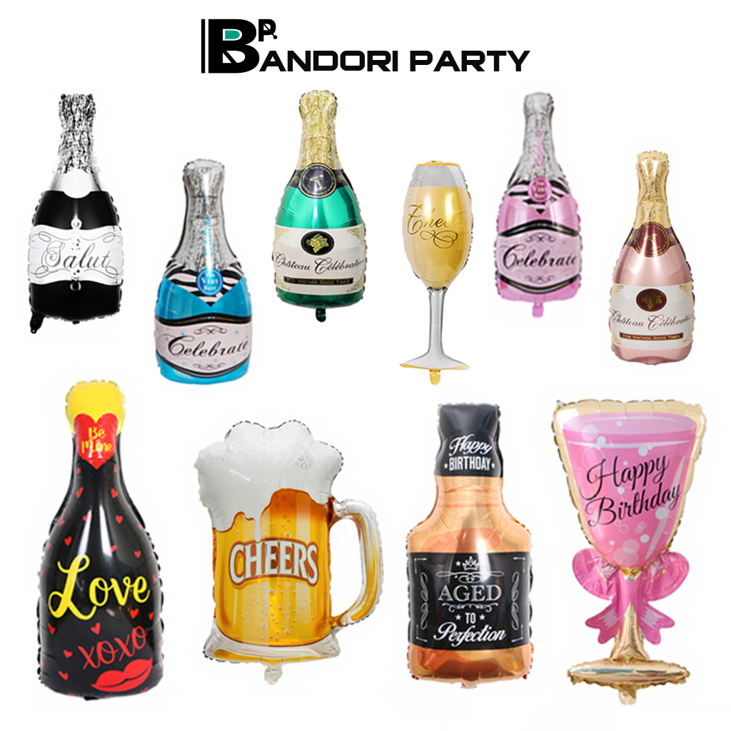 Bong bóng hình Chai rượi Sâm banh Chai bia ly rượi Bandori trang trí tiệc Sinh nhật