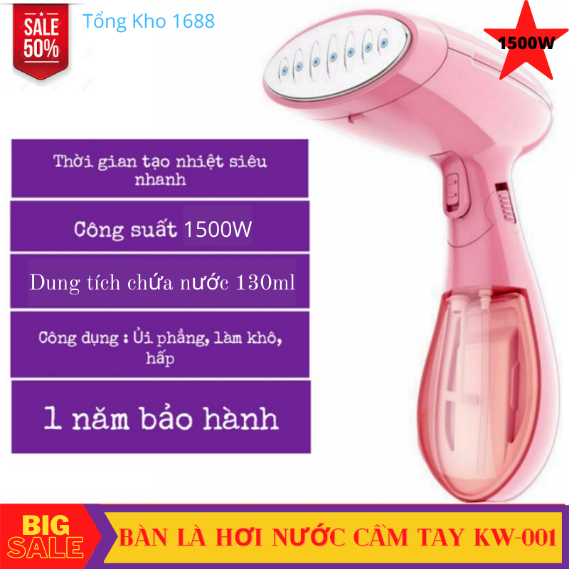 Bàn ủi hơi nước cầm tay KW001, Bàn là hơi nước cầm tay 1500W màu hồng, bàn là đứng, Bàn ủi, Bàn ủi mini, Bàn là mini cầm tay tiện lợi, ủi phẳng, làm khô và hấp dọc trên mọi chất vải - Bảo hành uy tín 1 đổi 1 bởi Tổng Kho 1688
