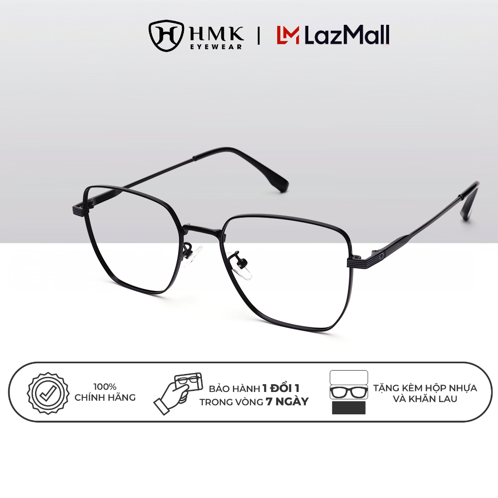 Gọng kính kim loại hmk eyewear nam nữ dáng vuông góc cạnh - kl73011
