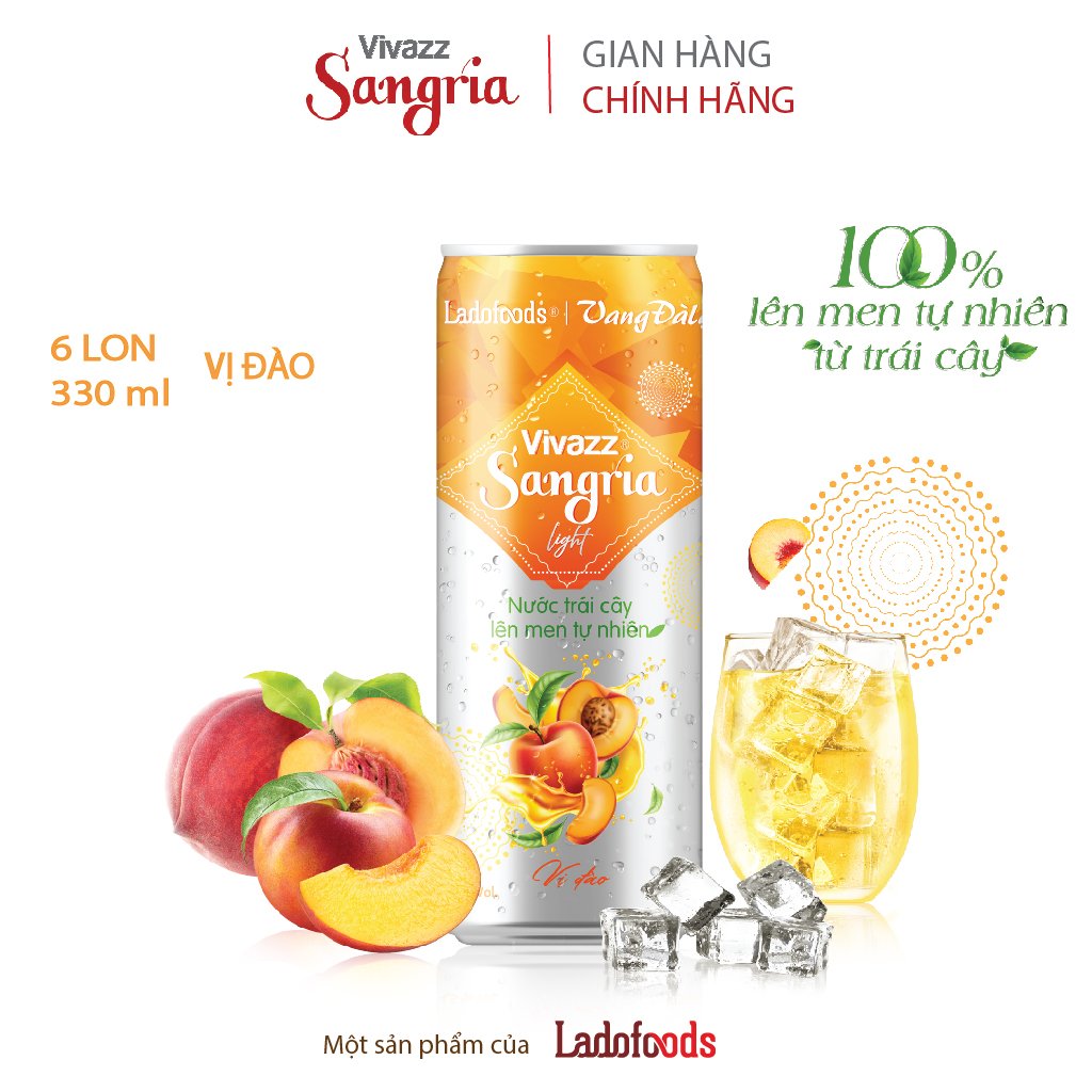 Lốc 6 lon 330ml vivazz sangria light - nước trái cây lên men vị đào