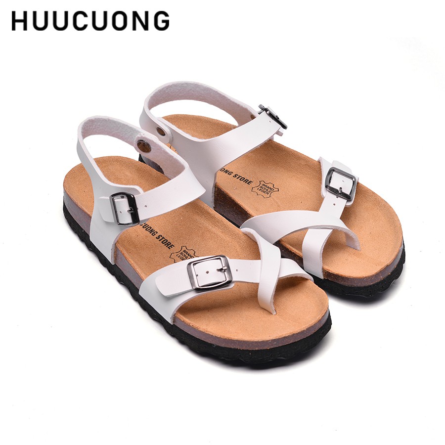 Sandal nữ HuuCuong xỏ ngón trắng đế trấu handmade