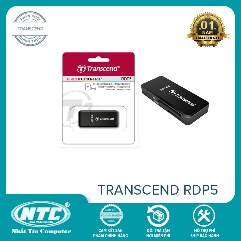 Đầu đọc thẻ nhớ 2.0 Transcend RDP5 hỗ trợ 2 khe microSD và SD