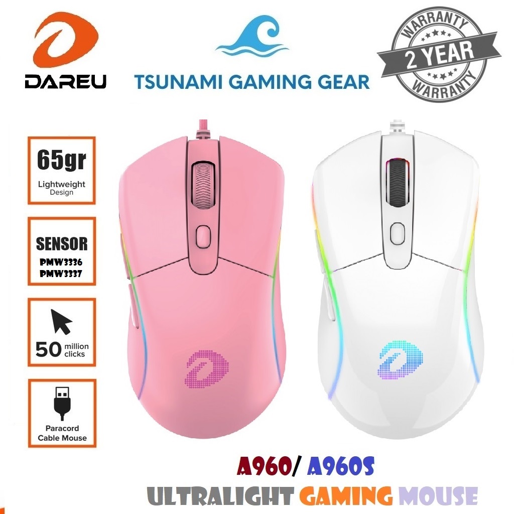 Chuột Gaming DAREU A960s ULTRALIGHT QUEEN (Hồng)/ ARTIC (Trắng) RGB/ PWM3336 - PWM3337