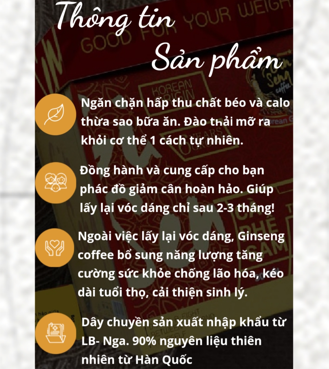 CÀ PHÊ SÂM GINSENG (GIẢM CÂN, ĐẸP DA, GIỮ DÁNG) (1 HỘP 30 GÓI)