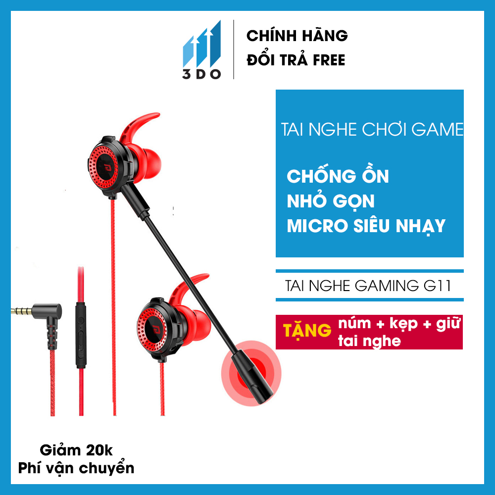 Tai nghe có dây G11 3DO (TẶNG NÚM TAI NGHE+GIỮ TAI NGHE+KẸP TAI NGHE) chơi game cho điện thoại pc có mic jack 3.5mm nhét tai chơi game PUBG FF ROS chất lượng âm thanh siêu chất kèm mic rời, tai nghe có dây, tai nghe gaming pc,tai nghe có mic