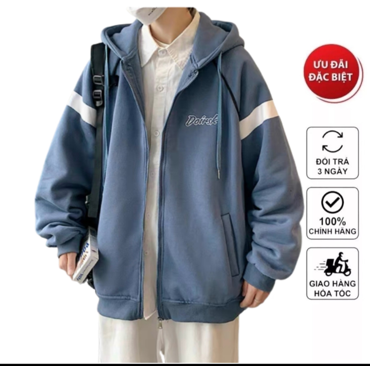 Áo Hoodie Kéo Khóa Nam Nữ Doirsk  Áo Khoác Nỉ Có Nón Phối Sọc tay Unisex Forrm Rộng