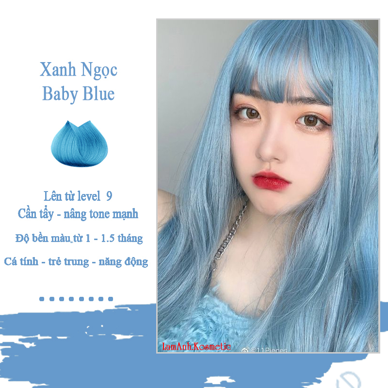 Thuốc nhuộm tóc BABY BLUE màu nhuộm lên chuẩn tone kem nhuộm an toàn không sót mùi thơm (đã bao gồm thuốc tẩy)