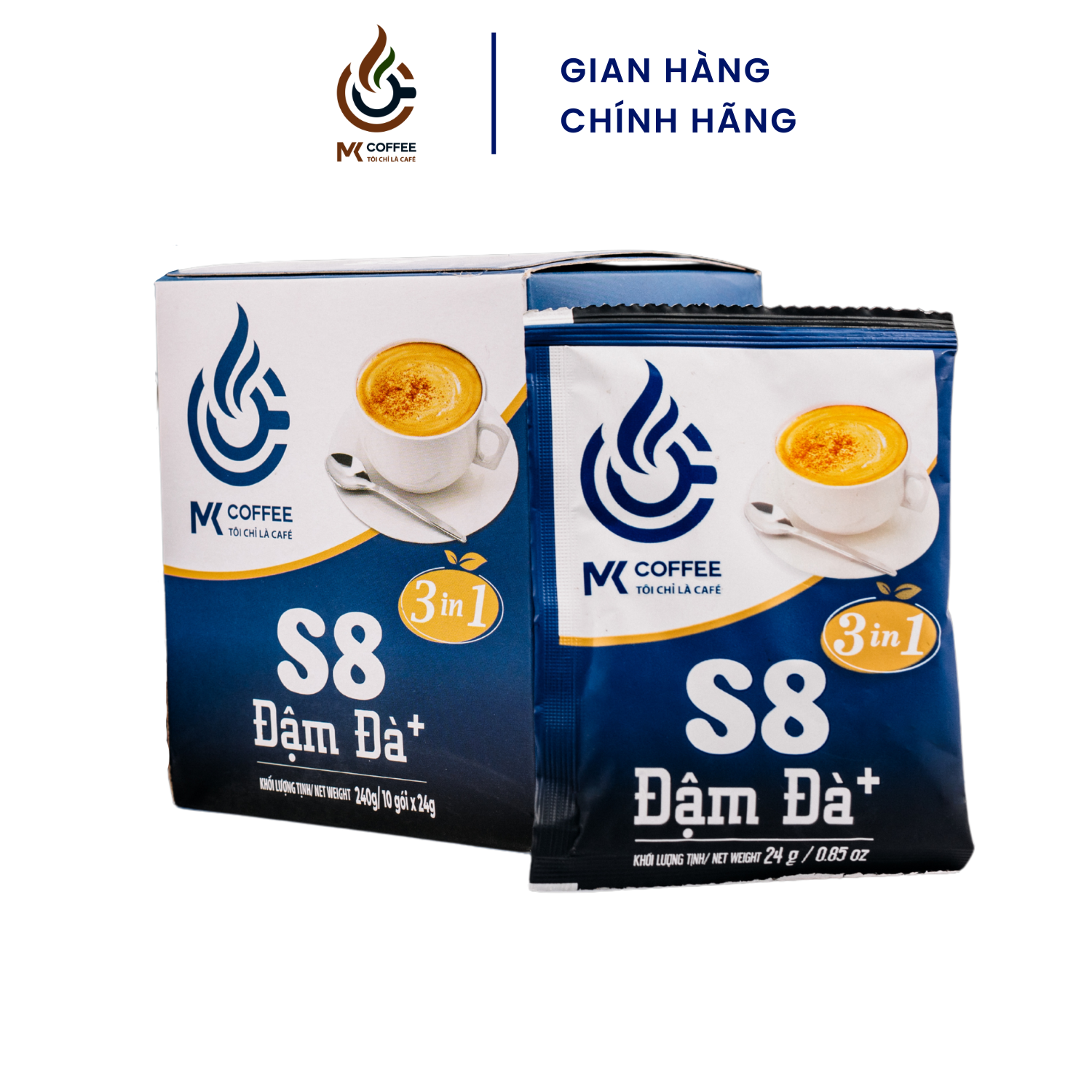 Cà phê sữa hòa tan 3in1 s8 đậm đà, hộp 240g 10 gói x 24g