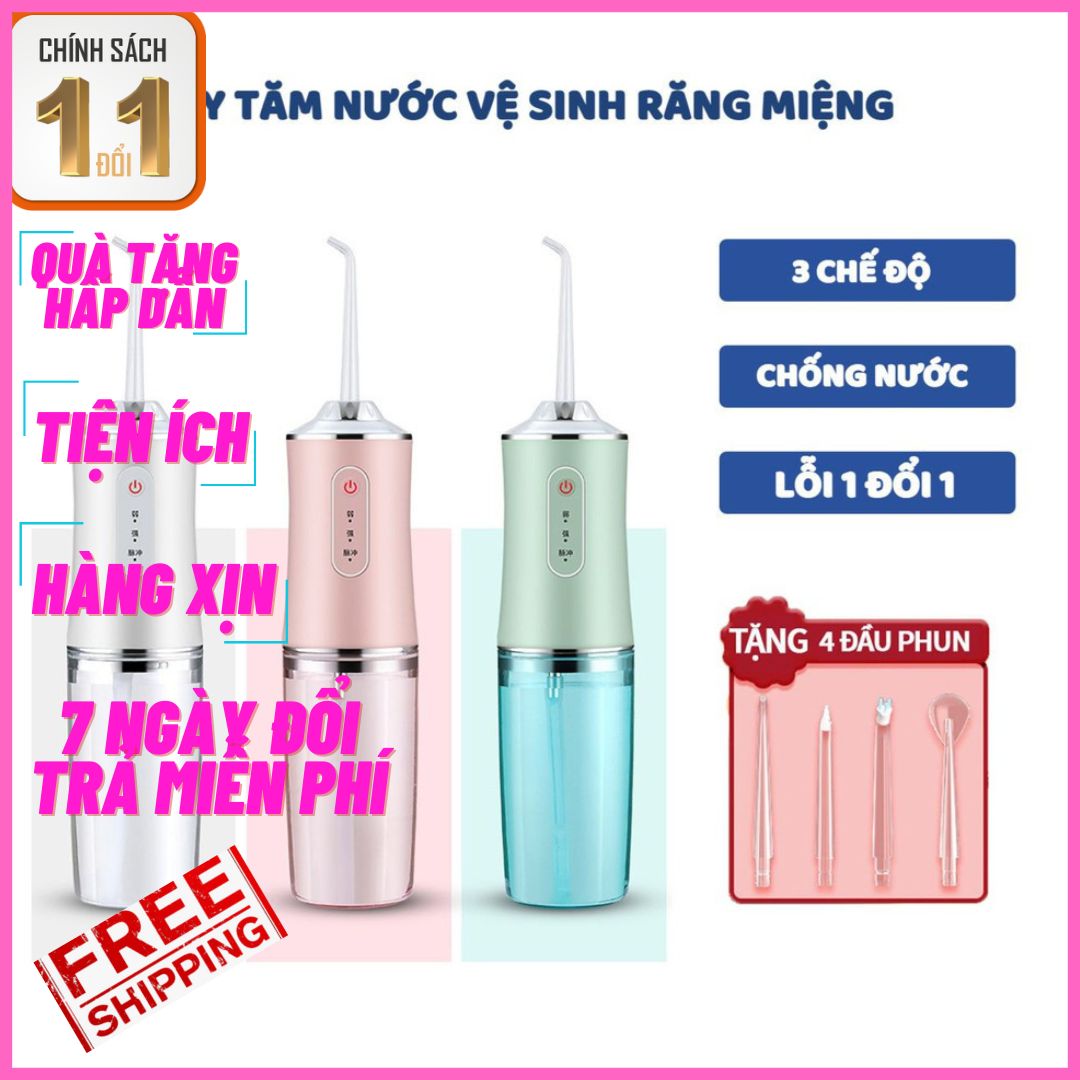 Máy Tăm Nước Cầm Tay Thế Hệ Mới Vệ Sinh Răng Miệng Chống Nước Máy Súc Miệng Điện Cầm Tay Tặng Kèm 4 Đầu Phun, tam nuoc, may suc mieng, ve sinh rang mieng, trang rang, dung cu nha khoa