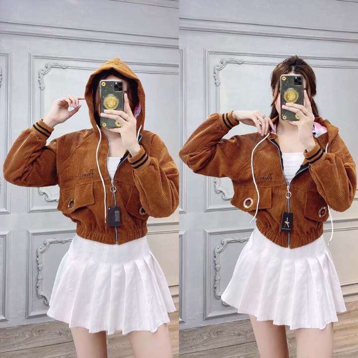 Áo khoác nữ nhung gân dáng lửng mẫu mới màu trẻ trung thời trang form rộng siêu xinh