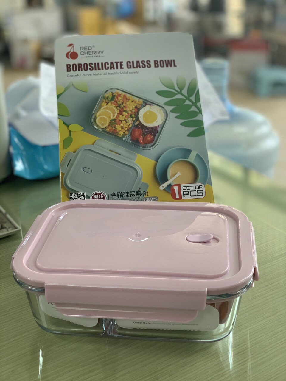Hộp thủy tinh cao cấp Glass Food Container 2 ngăn 1000ml - Hộp cơm văn phòng bằng thủy tinh chia 2 ngăn - Tô Bát thủy tinh 2 ngăn mang cơm