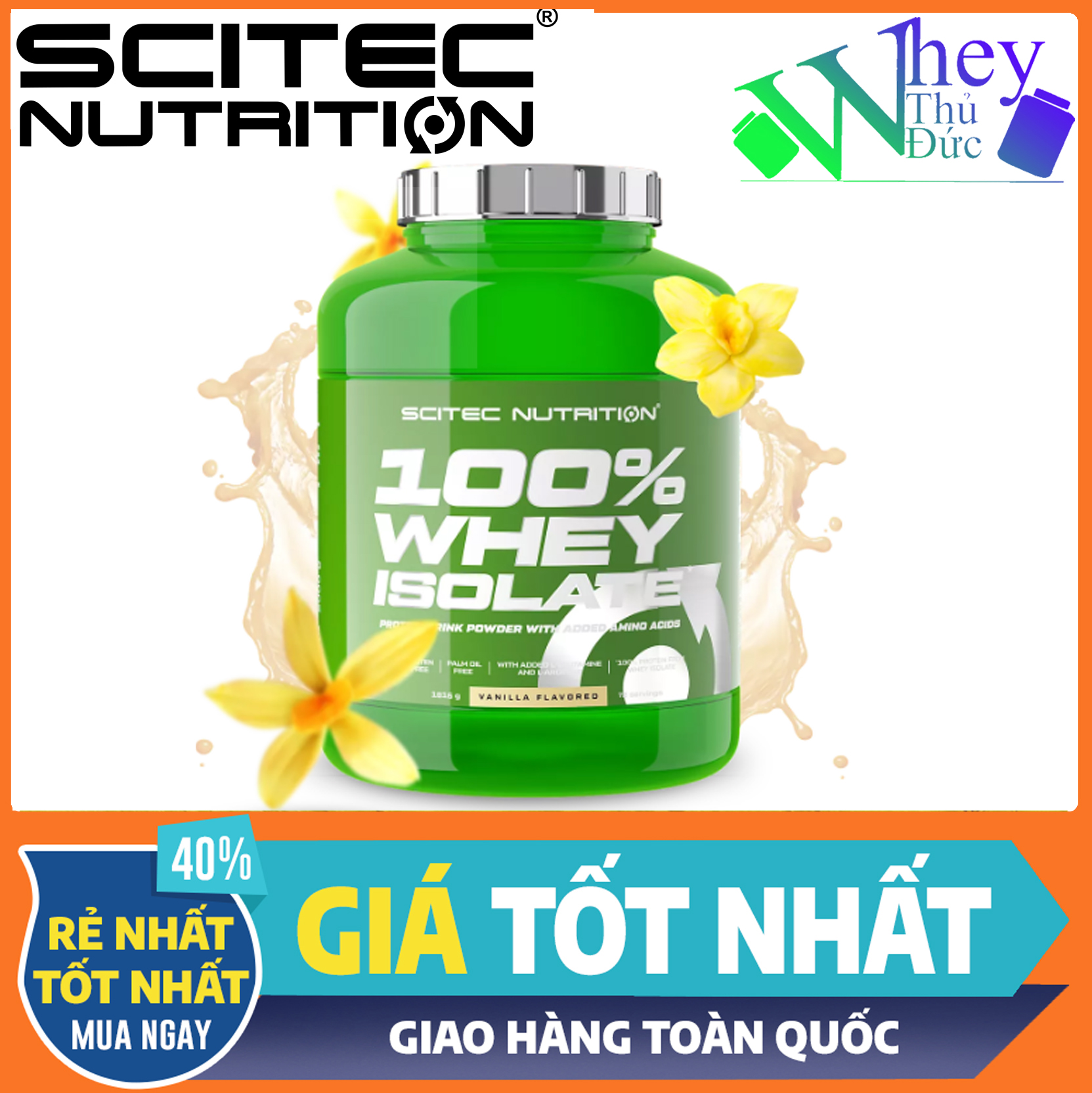 Scitec Nutrition 100% Whey Isolate 1816g vị Vani - Whey Isolate Tinh Khiết Cho Người Tập Gym