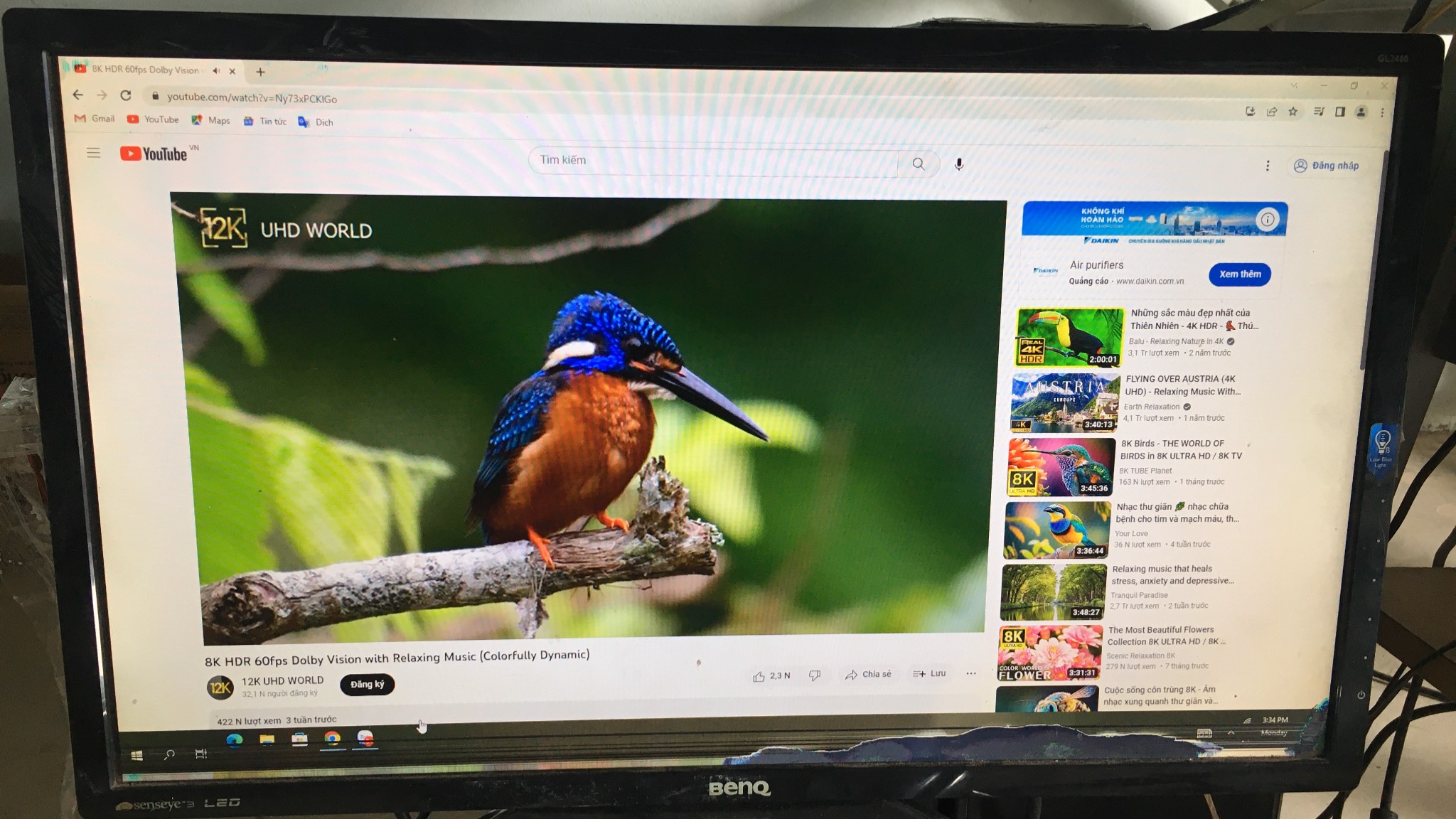 Màn hình BenQ GL2460 LED FullHD 24 Inch bị lem,sọc ngang nhẹ giá rẻ(có hình thật)ko chân