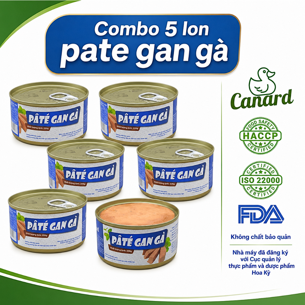 [Combo 5 Lon] Pate Gan Gà Canard 220g - Mềm Mịn, Béo Thơm, Tiện Dùng Cả Tháng, Không Chất Bảo Quản