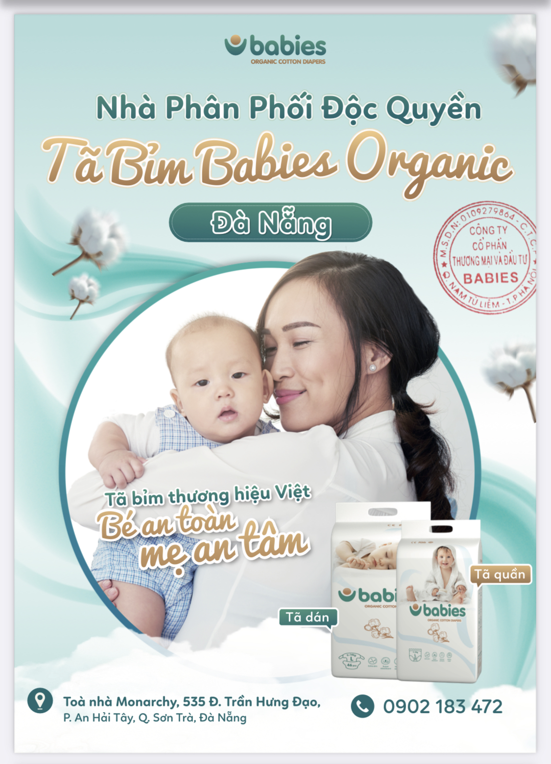Tã Bỉm DÁN BABIES ORGANIC bông hữu cơ an toàn cho bé NB76/S66/M56/L46