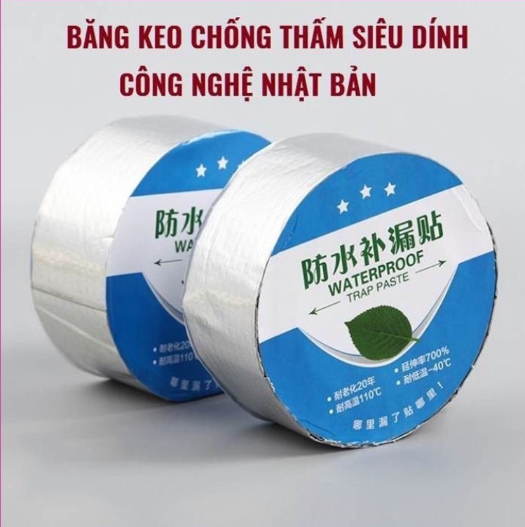 Băng Keo Cường Lực Siêu Dính Chống Thấm Nước Nhật Bản Đa Năng Keo Dán Công Trình Tiện Lợi, Keo Chống Thấm Nước Cho Tường Trần Nhà Mái Tôn Ống Nước, Bể Nước, Xô, Chậu ... v.v