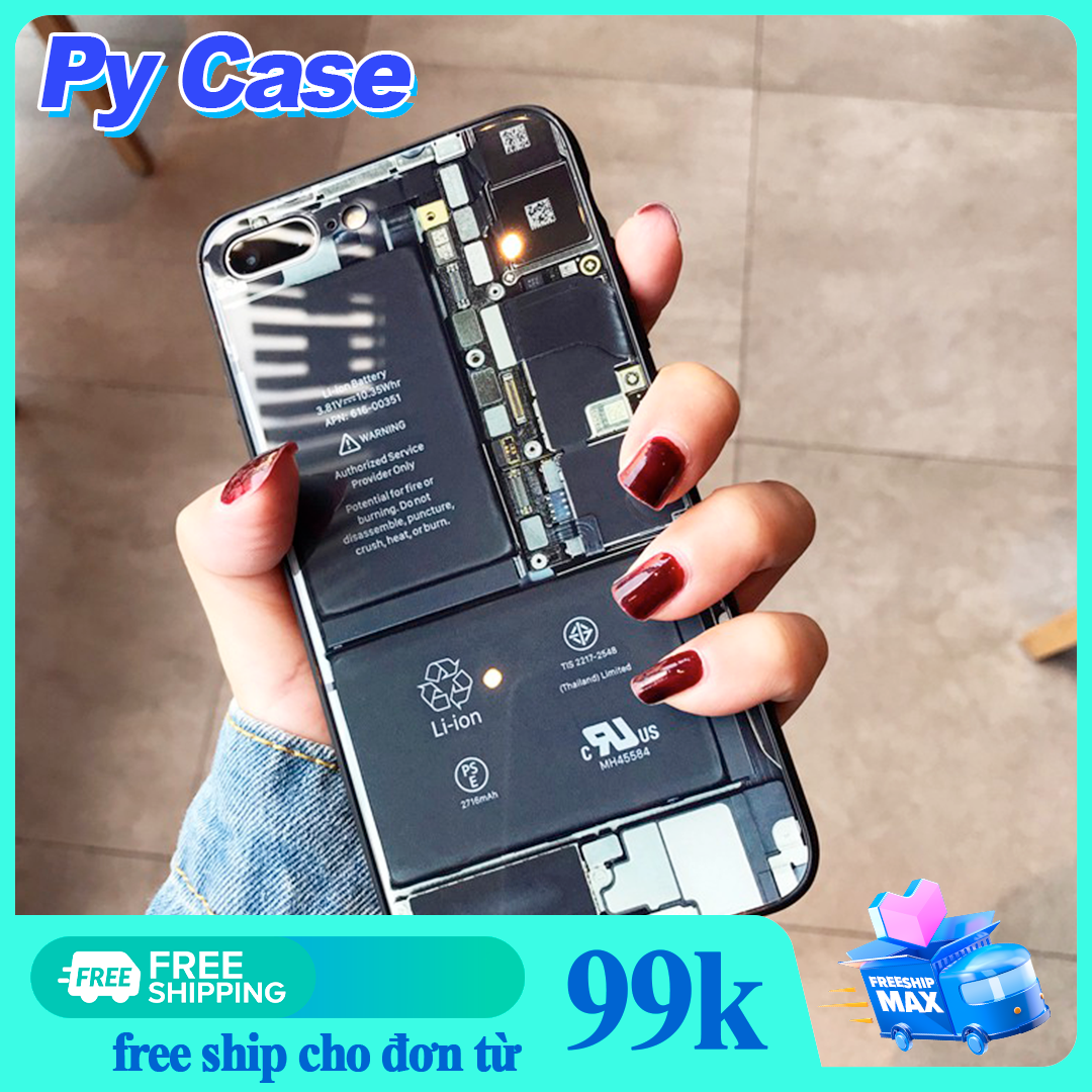 Ốp Lưng Kính Cường Lực Hình Pin iphone đủ mã cho ip 6 7 8 6plus 7plus 8plus plus X Xs Xr Xsmax 11 11pro 11promax