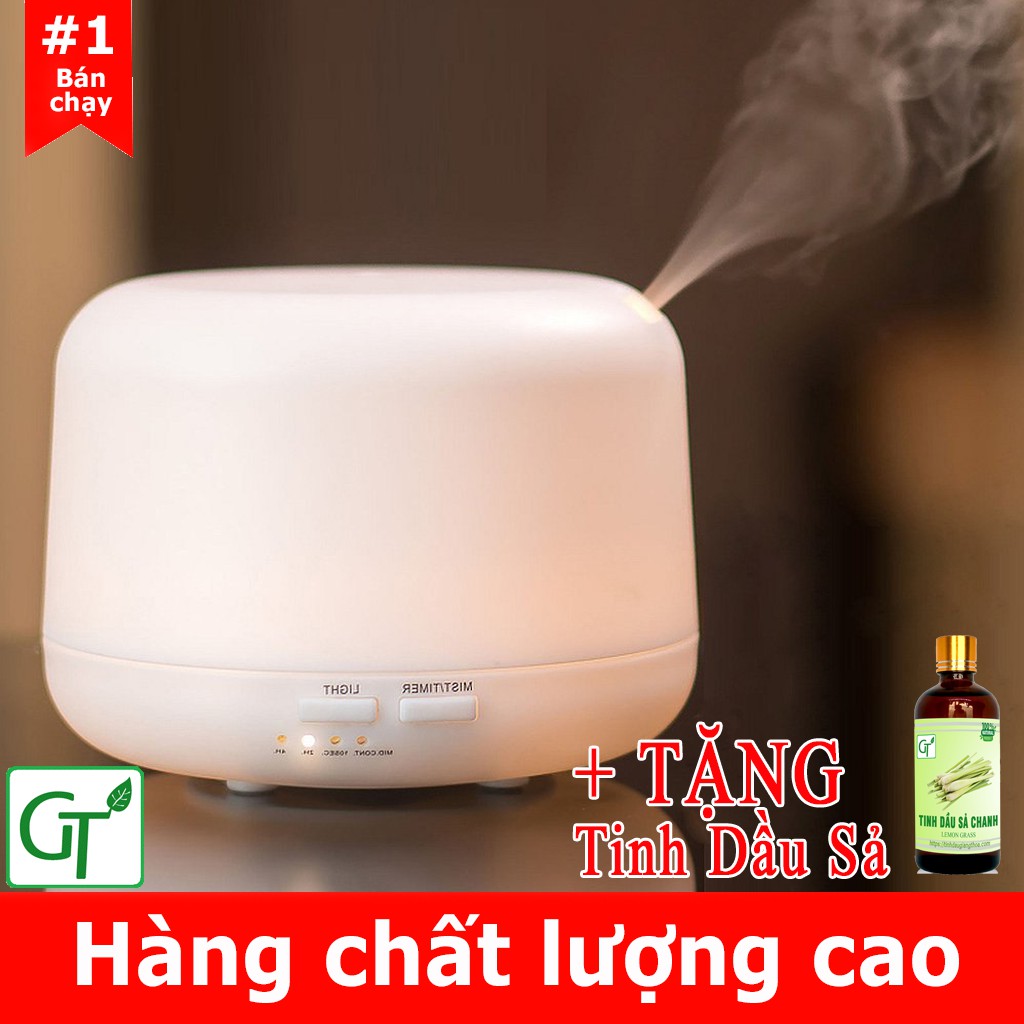Máy Khuếch Tán Tinh Dầu Phun Sương Trụ Trắng 300ml Aroma Diffuser + Tặng Tinh Dầu Sả 10ml - Máy Phun Tinh Dầu Siêu Âm