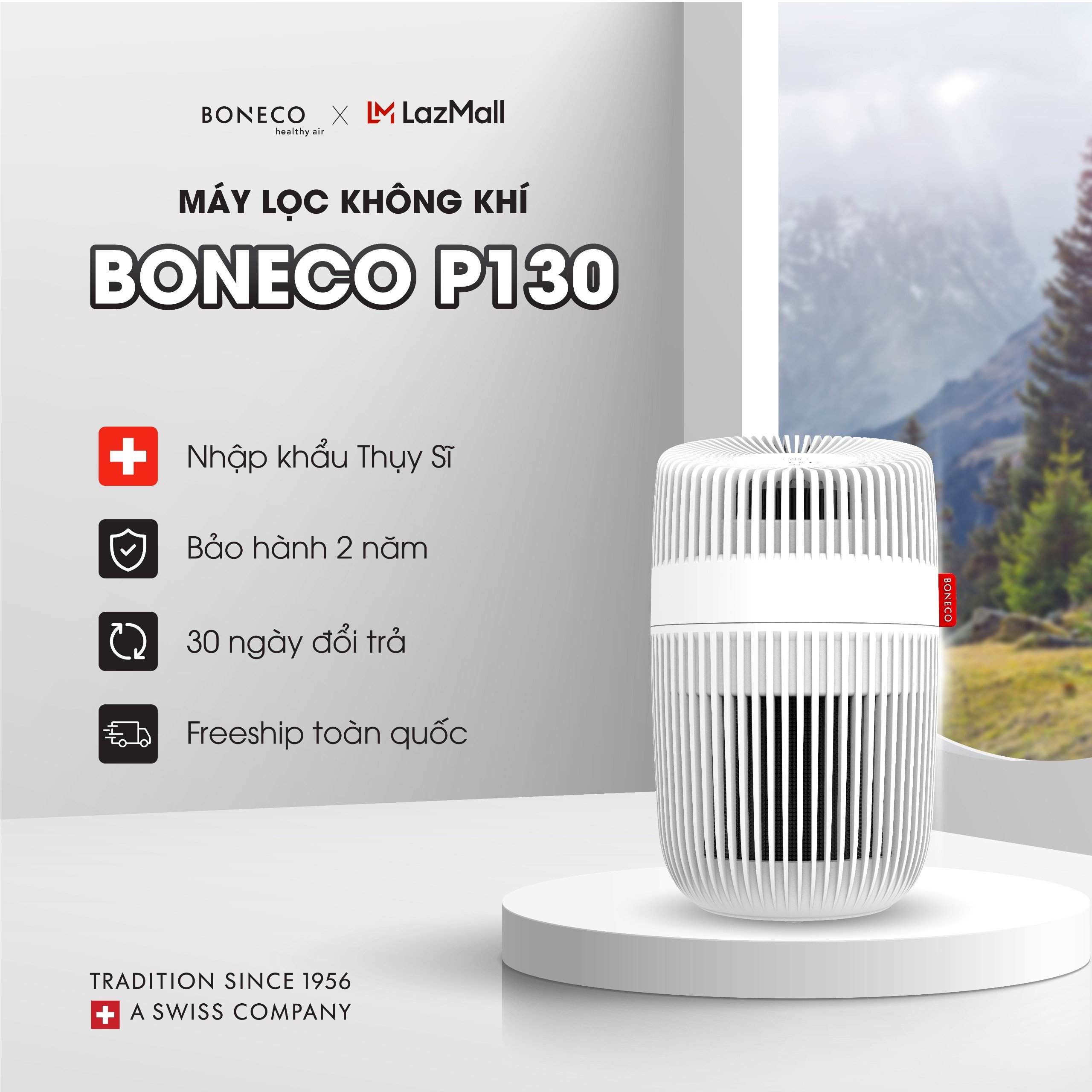 Máy lọc không khí boneco p130 bộ lọc hepa lọc bụi, vi khuẩn, khử mùi phòng ngủ - hàng chính hãng, bảo hành 24 tháng