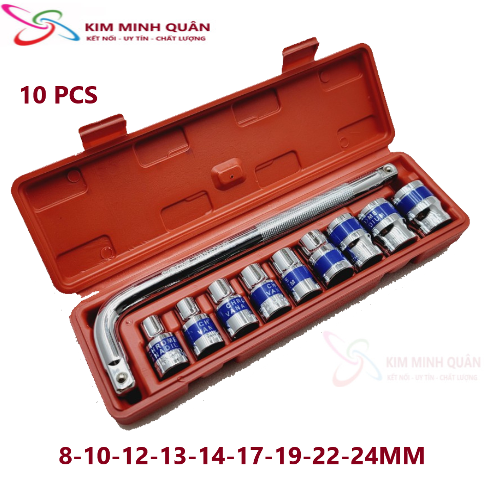 Bộ típ cần l 10 chi tiết 1/2" thép cr-v cao cấp
