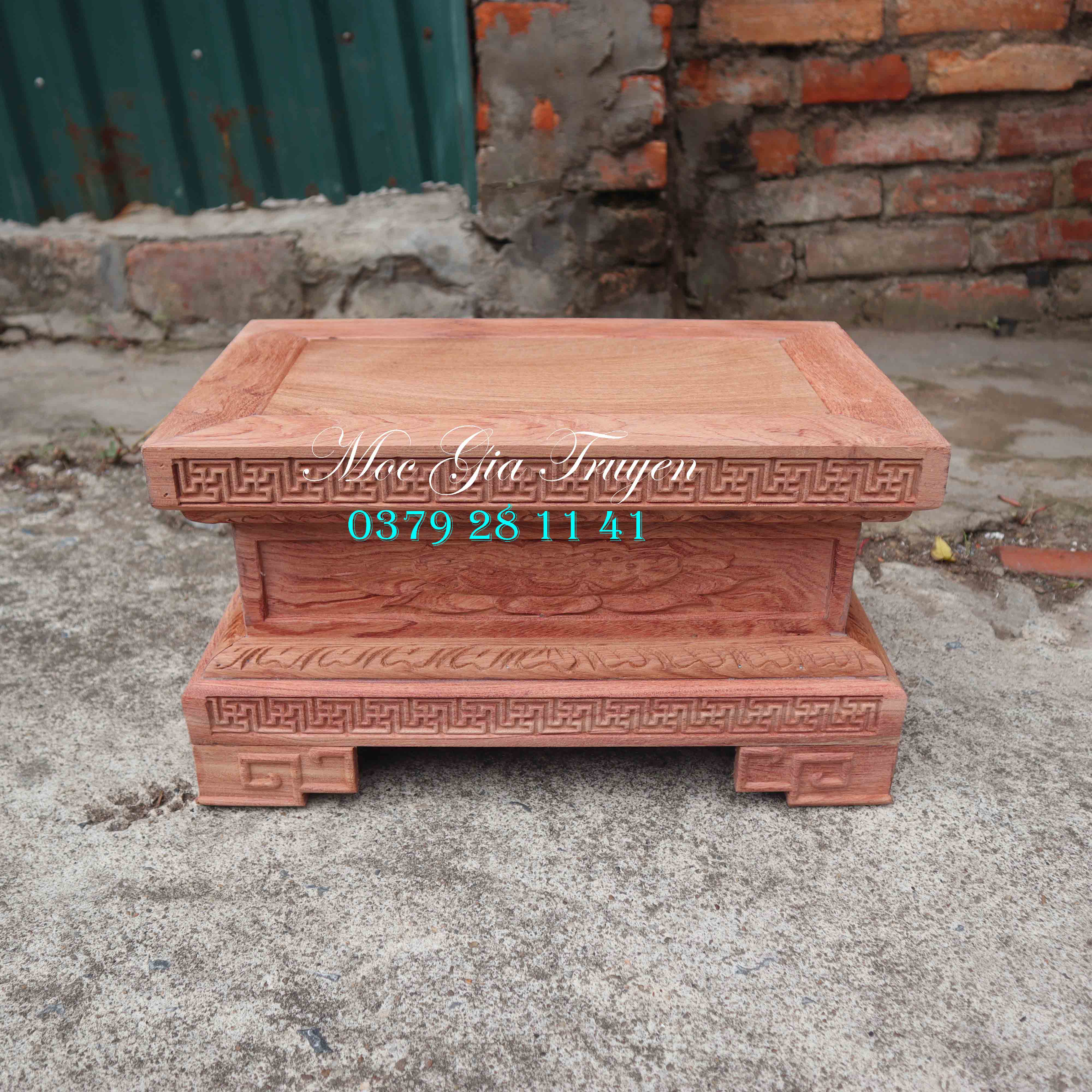 Đôn đế chữ nhật chiện chân loa kê đồ gỗ hương cao 20cm