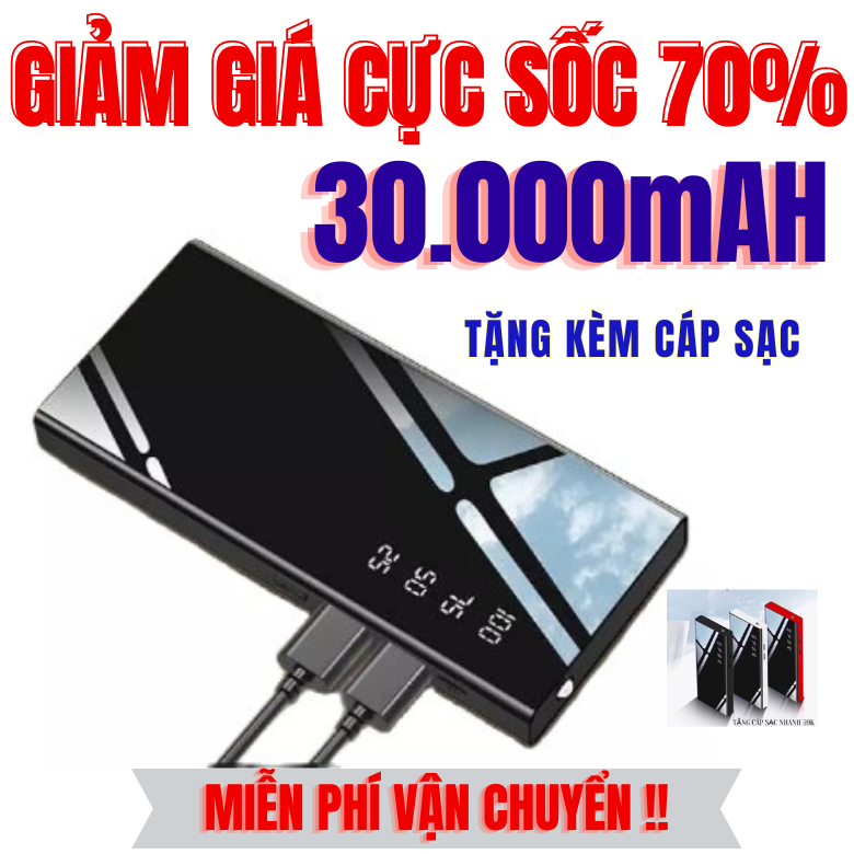 SẠC DỰ PHÒNG MẶT GƯƠNG DUNG LƯỢNG 30.000 MAH PIN DỰ PHÒNG 30000MAH VÔ PIN NHANH PIN SẠC DỰ PHÒNG MÀN HÌNH GƯƠNG THẾ HỆ MỚI CÓ ĐÈN LED CHIẾU SÁNG MÀN HÌNH LED HIỂN THỊ PHẦN TRĂM PIN